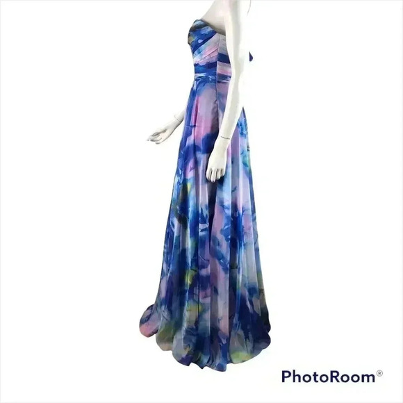 La Femme Size 00 Multi-Color Floral Chiffon Formal Gown Pockets Prom Wedding NEW - Picture 5 of 11